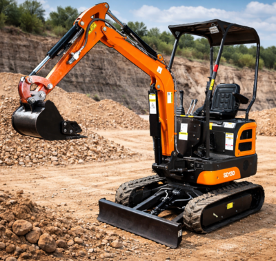 Minikoparka Ładowarka ETB-SD13D 1T 1024KG + 3 Łyżki + Wiernica + Chwytak Hydrauliczny + Szybkozłącze + Akcesoria | RAMIĘ SKRĘTNE , PEŁNY OBRÓT